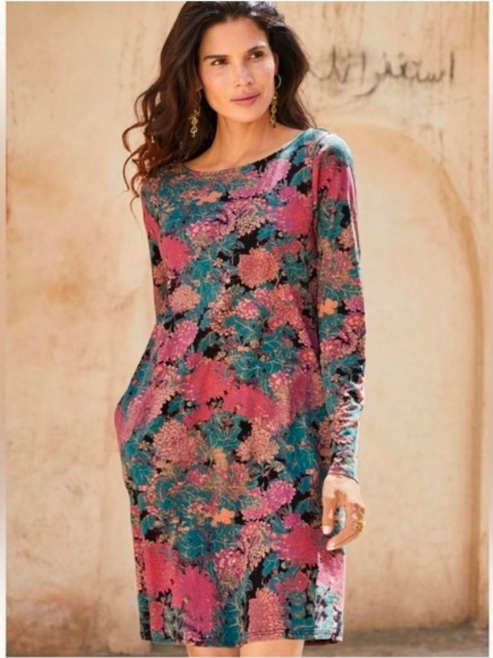 Peruvian Connection Pink Floral Pima Cotton Dress Size S